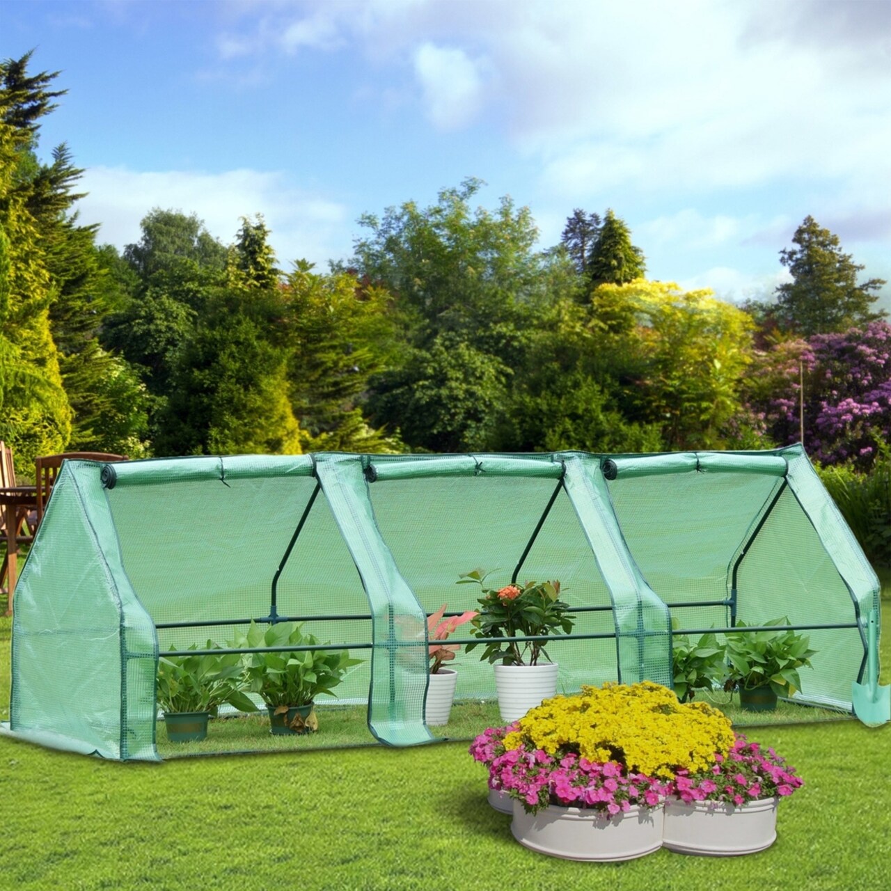 SKUSHOPS Outdoor mini greenhouse helps to protect plants opening conservatory three rooms